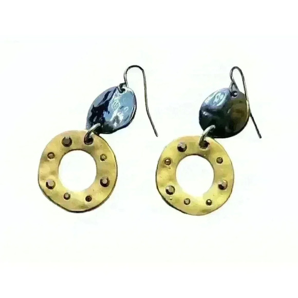 LIGHTWEIGHT Unisex BRONZE GOLD and BLACK Dangle Earrings Goes with Everything - Picture 2 of 3